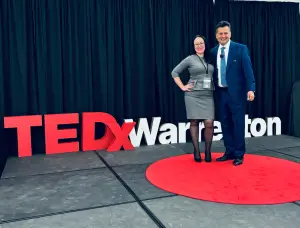 TEDx Stage Pic with Tara and Dr. Harvey Castro